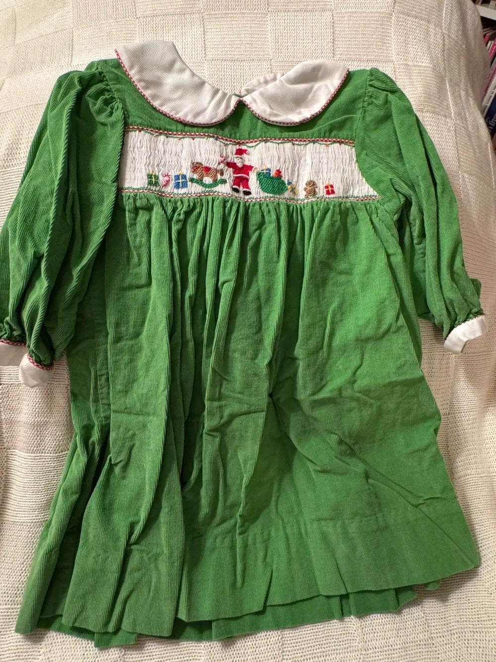 Green Smocked Holiday Kids Dress